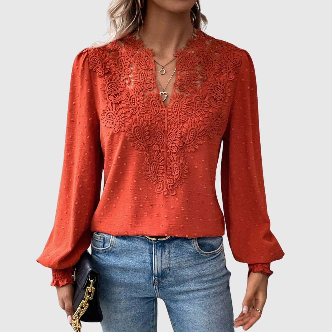 Scalloped Lace Floral Blouse