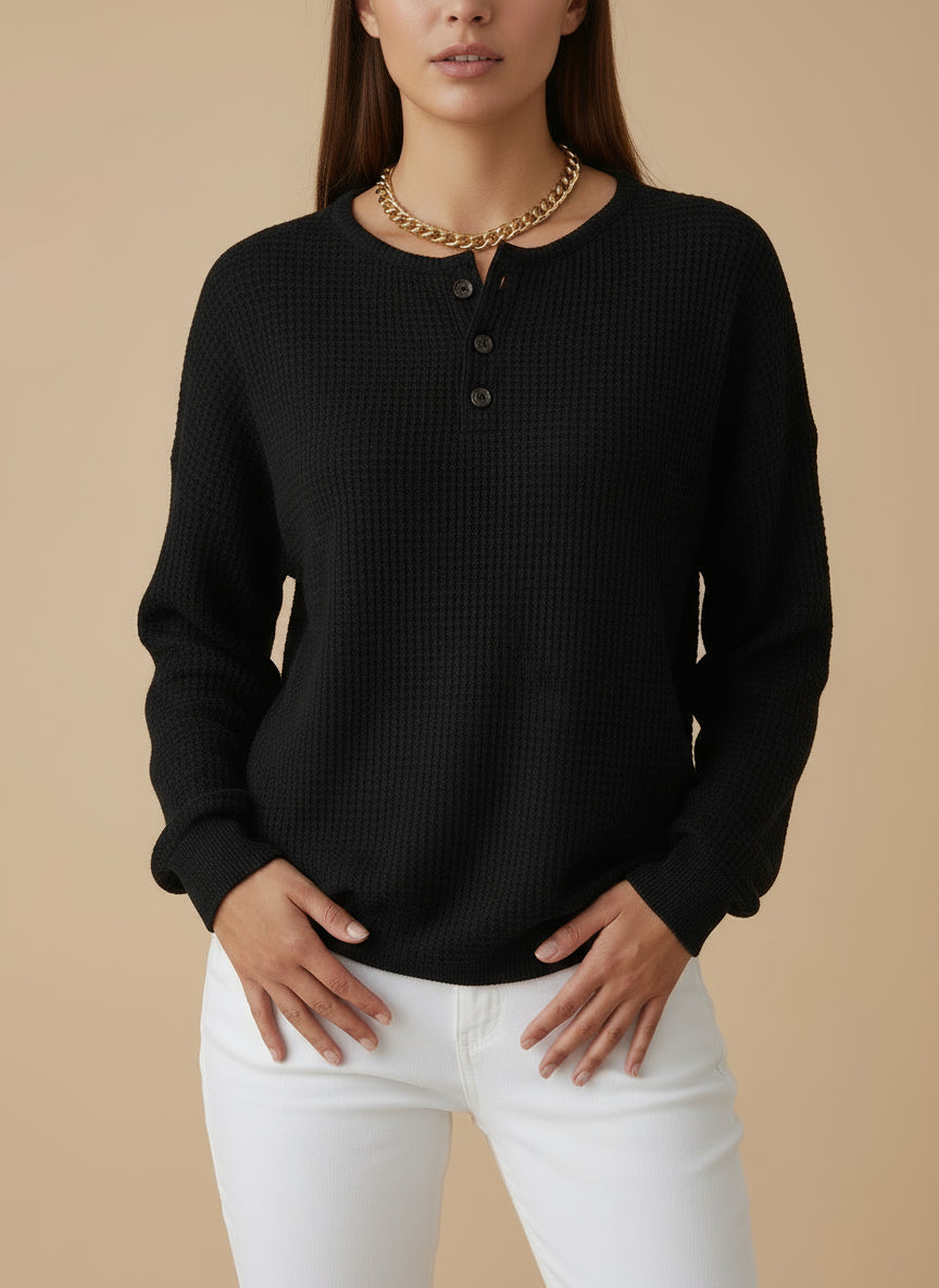 Riana Cozy Waffle Knit Henley