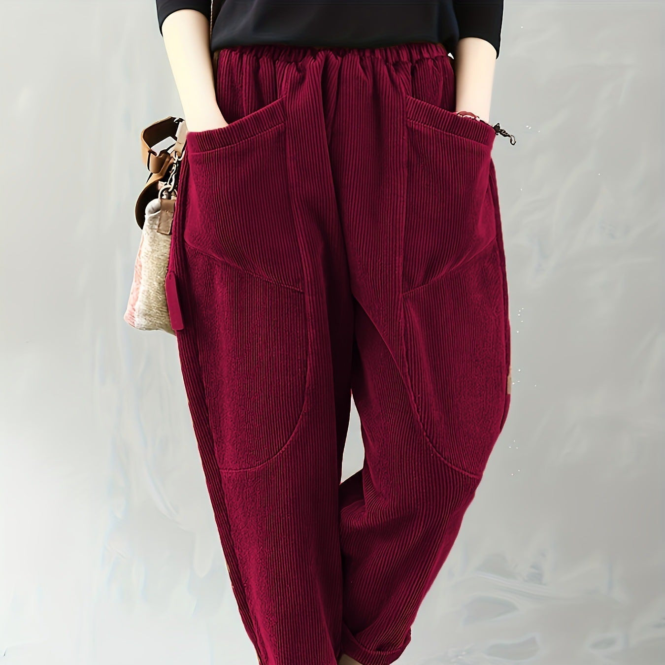 Corduroy Wide-Leg Trousers with Pockets