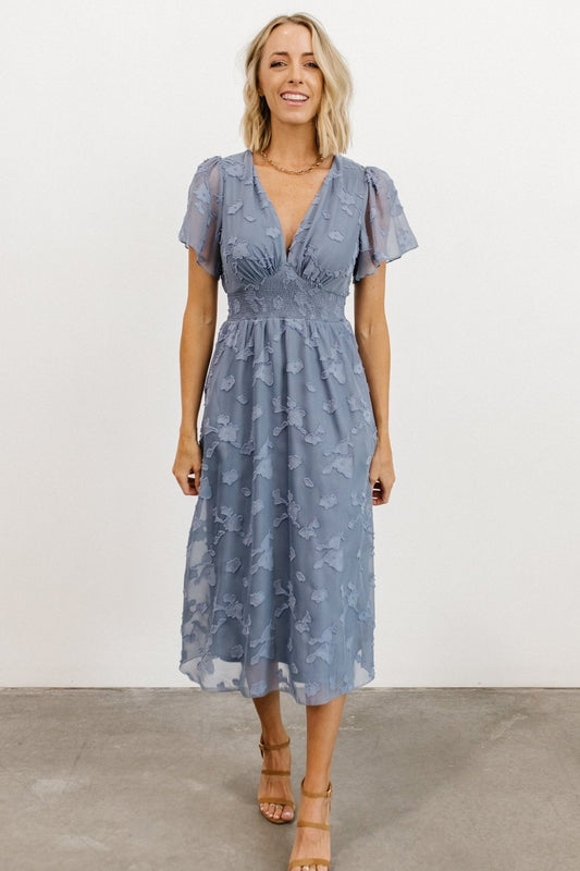 Davina Blue Smocked Midi Dress