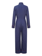 Genevieve Long-Sleeve Stand-Collar Wide-Leg Jumpsuit