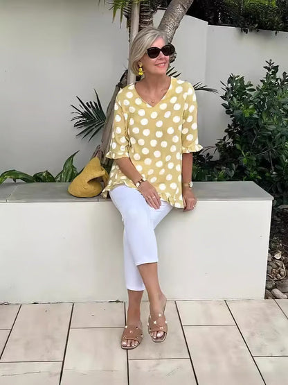 Evelyn Polka Dot V-neck Blouse