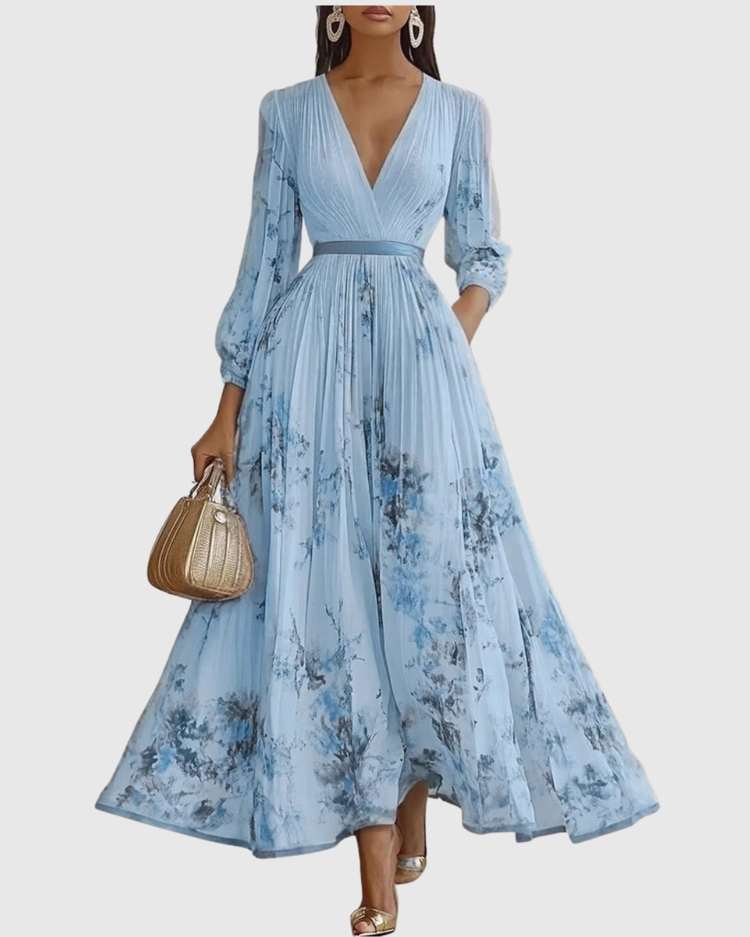 Calyra Elegant Pleated Maxi Dress for Women