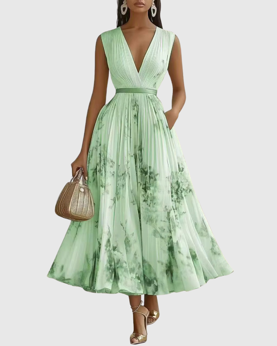 Calyra Elegant Pleated Maxi Dress for Women