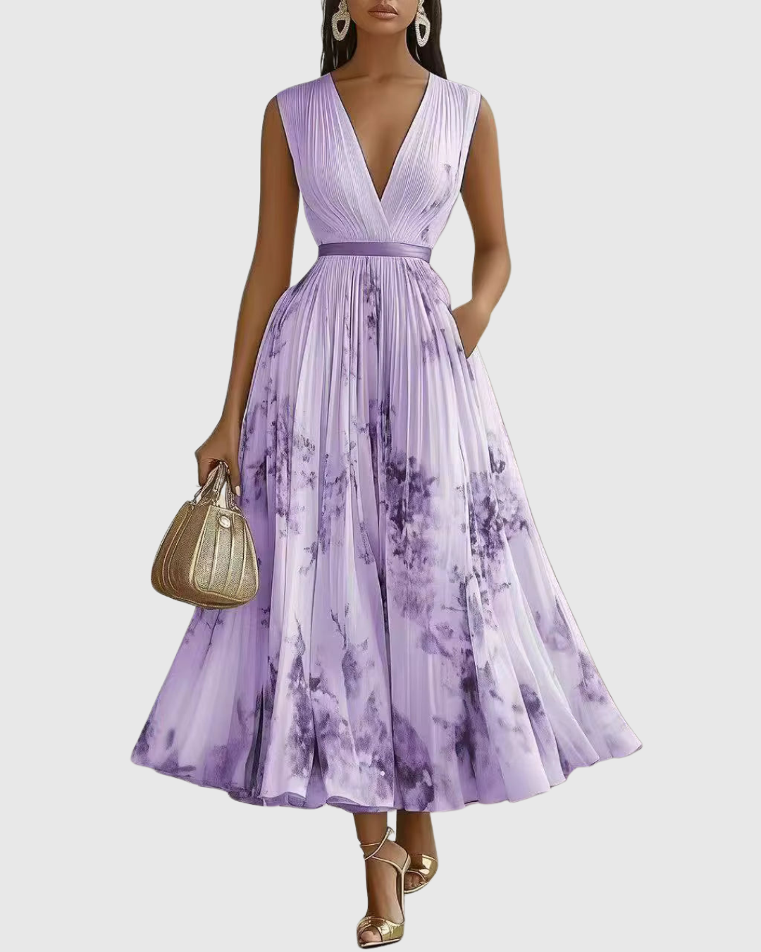 Calyra Elegant Pleated Maxi Dress for Women