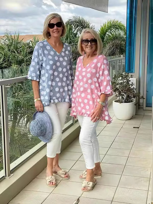 Evelyn Polka Dot V-neck Blouse