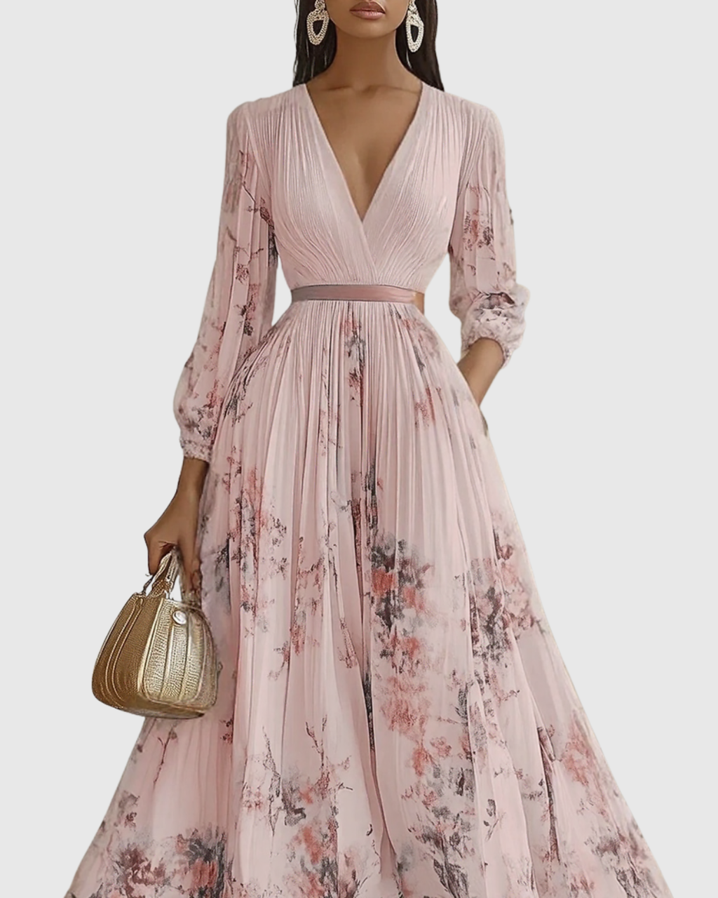 Calyra Elegant Pleated Maxi Dress for Women