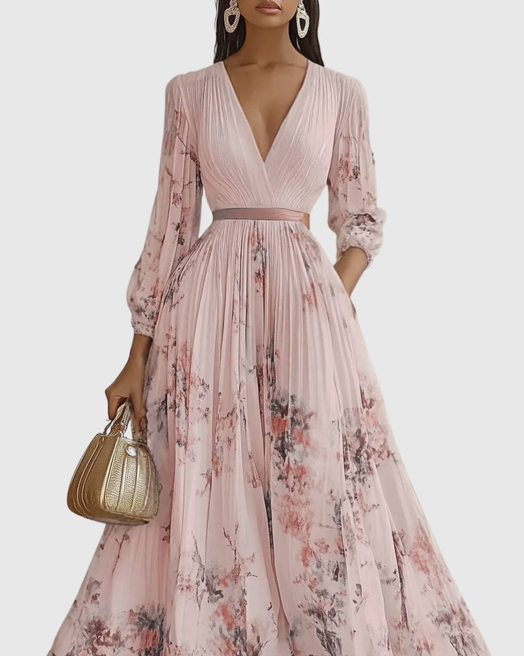 Calyra Elegant Pleated Maxi Dress for Women
