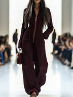 Genevieve Long-Sleeve Stand-Collar Wide-Leg Jumpsuit