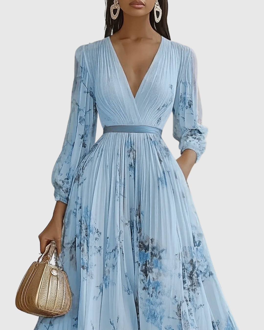 Calyra Elegant Pleated Maxi Dress for Women