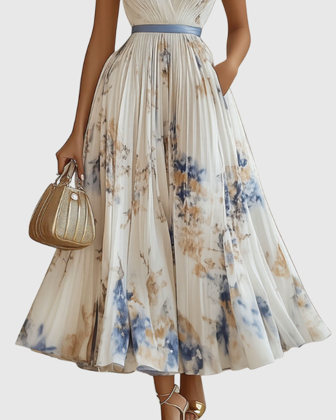 Calyra Elegant Pleated Maxi Dress for Women