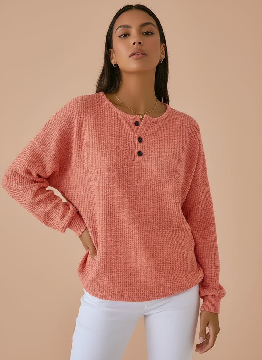 Riana Cozy Waffle Knit Henley