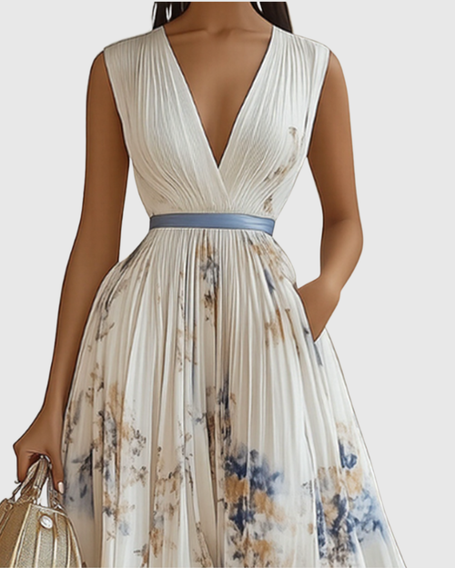 Calyra Elegant Pleated Maxi Dress for Women