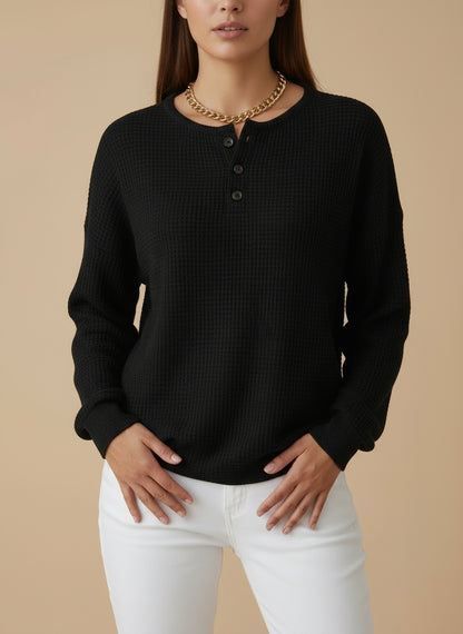 Riana Cozy Waffle Knit Henley