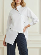 Odette Long Sleeve Asymmetric Button-Front Blouse