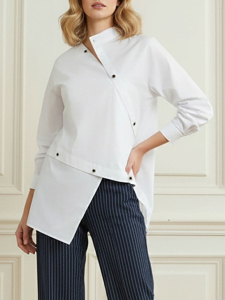 Odette Long Sleeve Asymmetric Button-Front Blouse