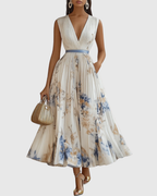 Calyra Elegant Pleated Maxi Dress for Women