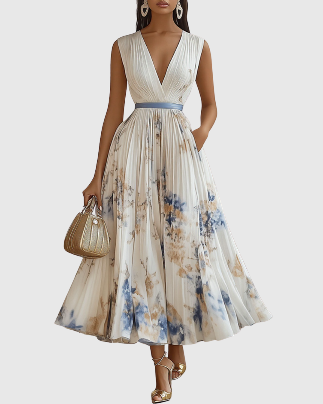 Calyra Elegant Pleated Maxi Dress for Women