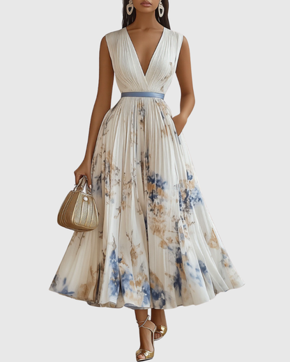 Calyra Elegant Pleated Maxi Dress for Women