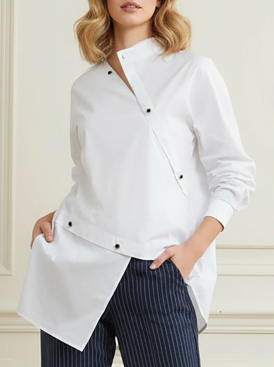 Odette Long Sleeve Asymmetric Button-Front Blouse