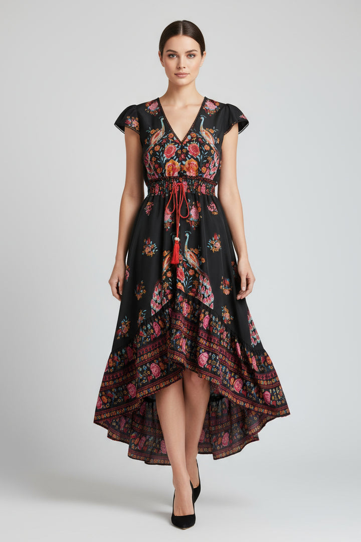 Floral dress with a black background