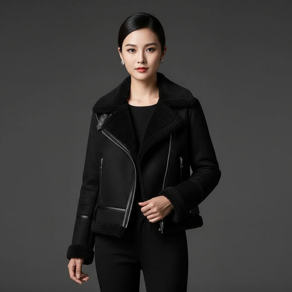 Lumiera Suede Shearling Jacket black