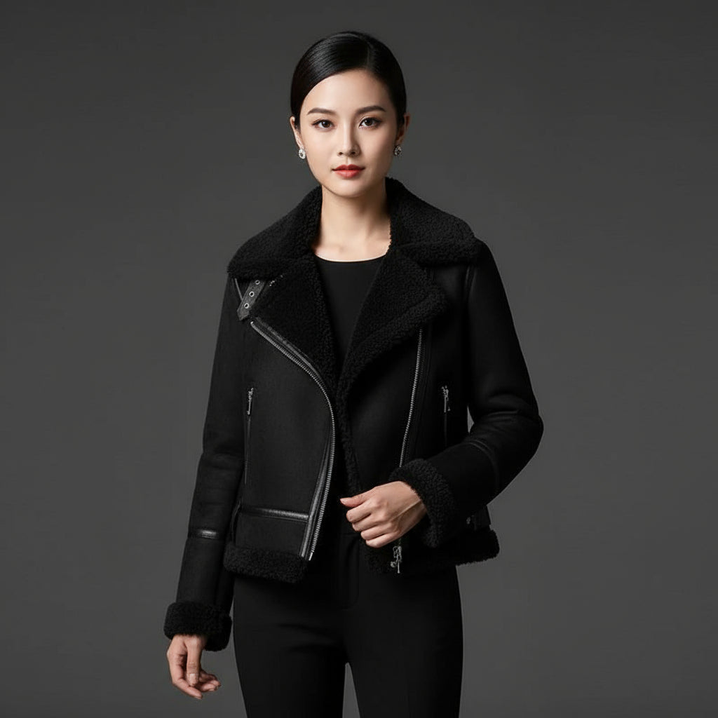 Lumiera Suede Shearling Jacket black