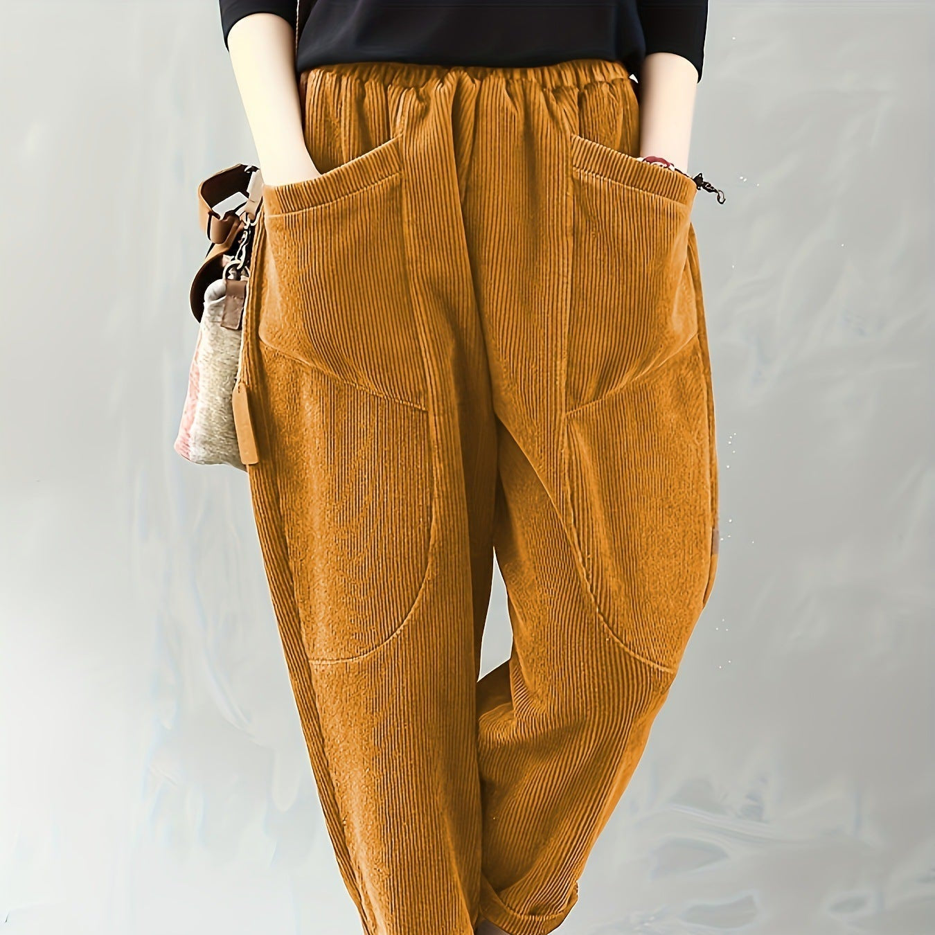 Corduroy Wide-Leg Trousers with Pockets
