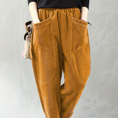 Corduroy Wide-Leg Trousers with Pockets