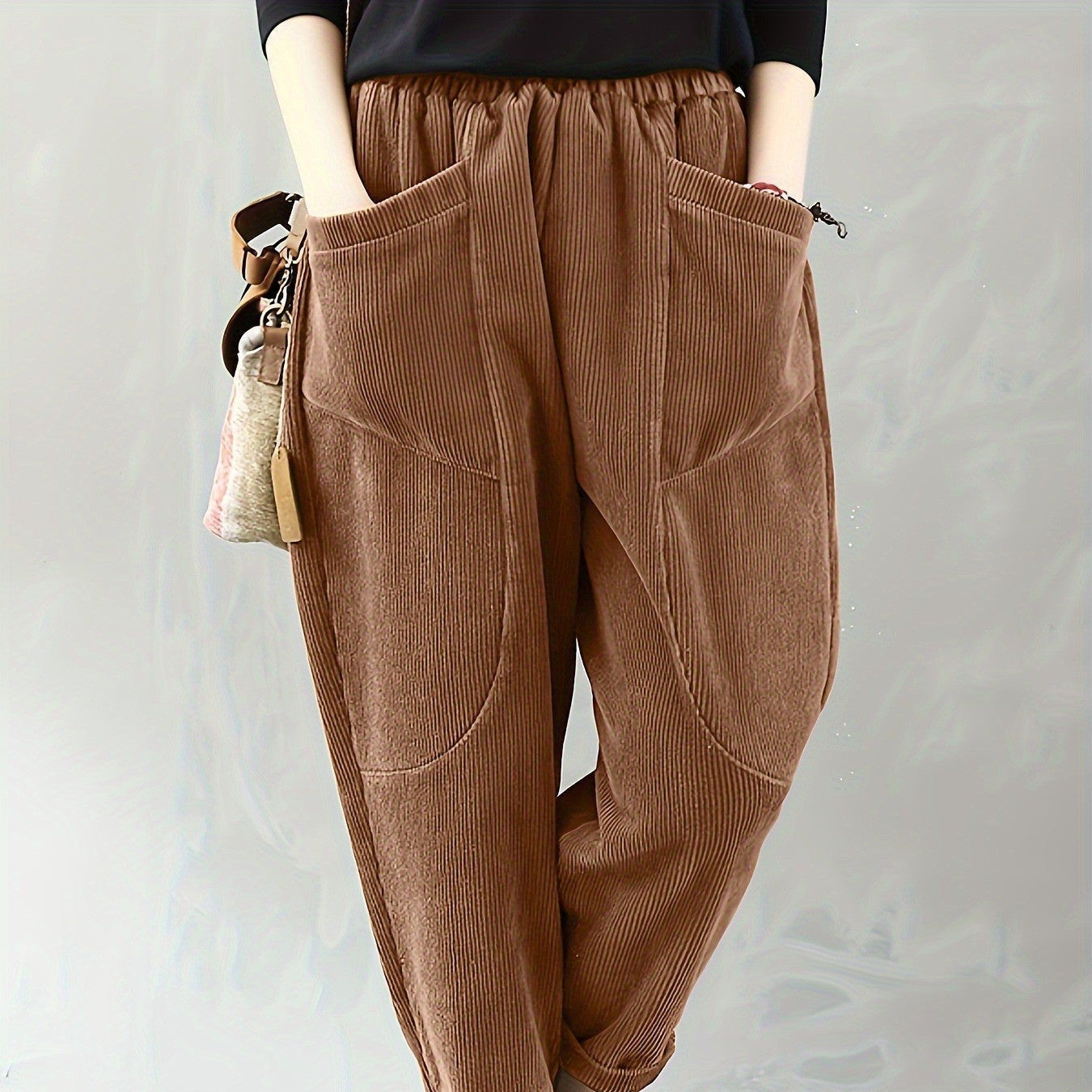 Corduroy Wide-Leg Trousers with Pockets