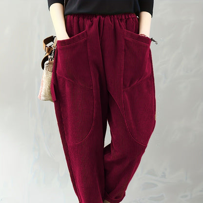 Corduroy Wide-Leg Trousers with Pockets