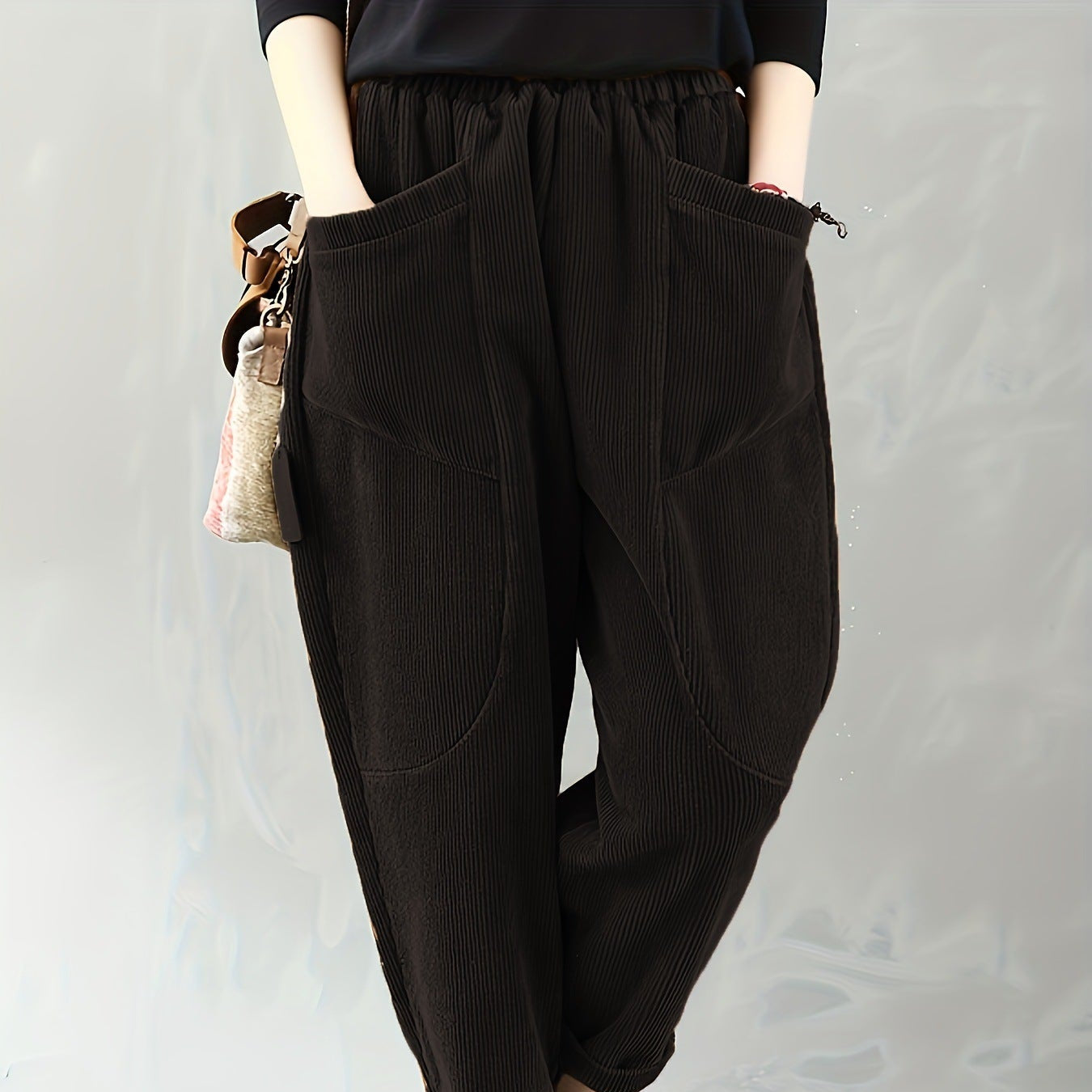 Corduroy Wide-Leg Trousers with Pockets