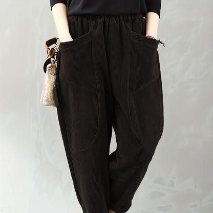 Corduroy Wide-Leg Trousers with Pockets