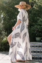 Navy  leaf Print Maxi Dress