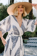 Navy  leaf Print Maxi Dress
