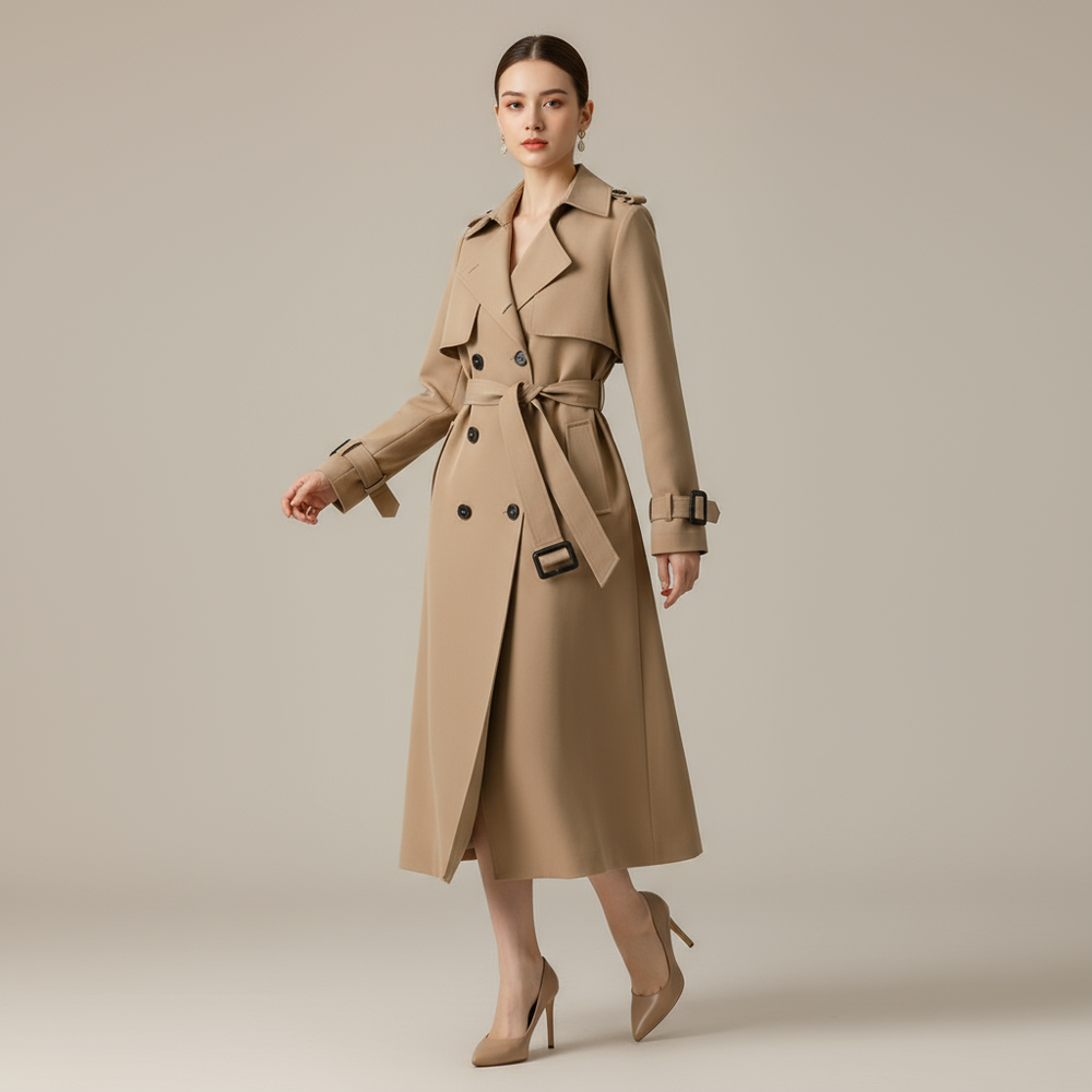 Beige trench coat on a white background