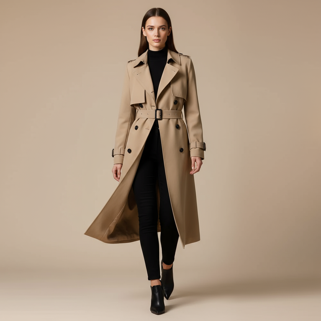 Beige trench coat on a white background