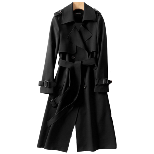 Black trench coat on a white background