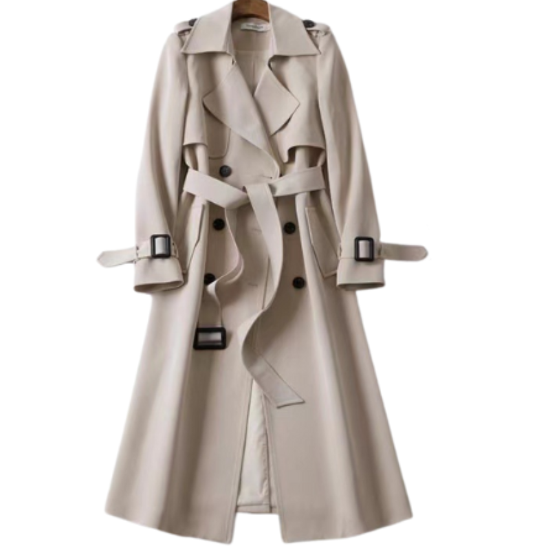Beige trench coat on a white background