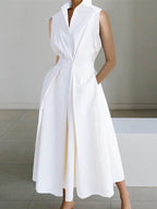 Isabella White Cotton Midi Dress