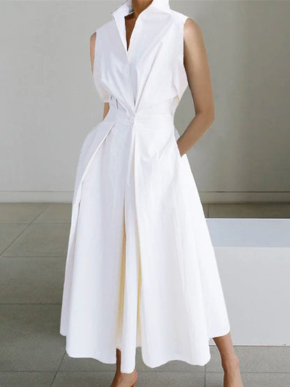 Isabella White Cotton Midi Dress