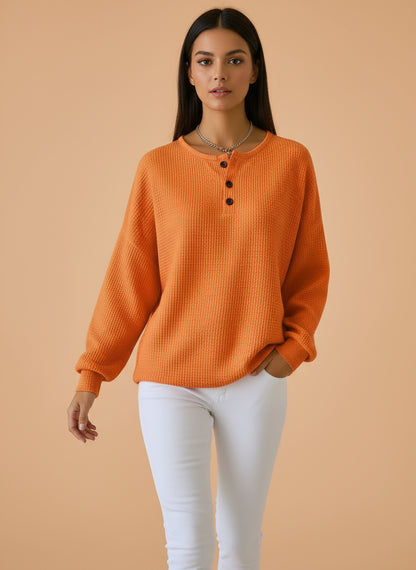 Riana Cozy Waffle Knit Henley