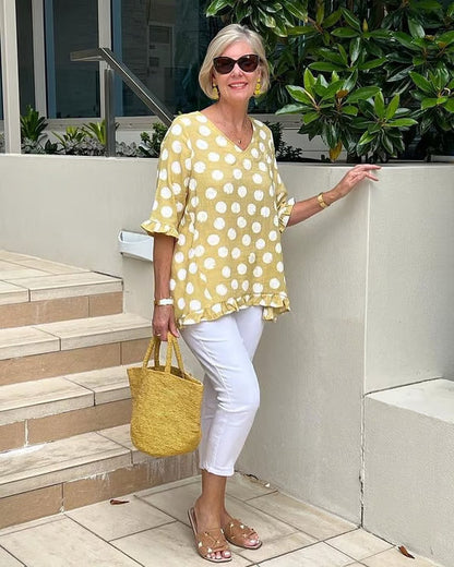 Evelyn Polka Dot V-neck Blouse