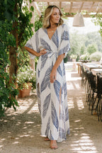 Navy  leaf Print Maxi Dress