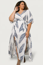 Navy  leaf Print Maxi Dress