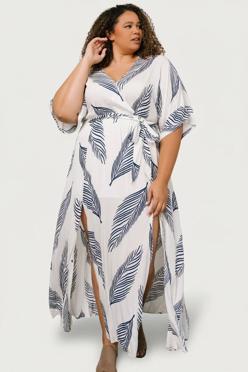 Navy  leaf Print Maxi Dress
