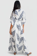 Navy  leaf Print Maxi Dress