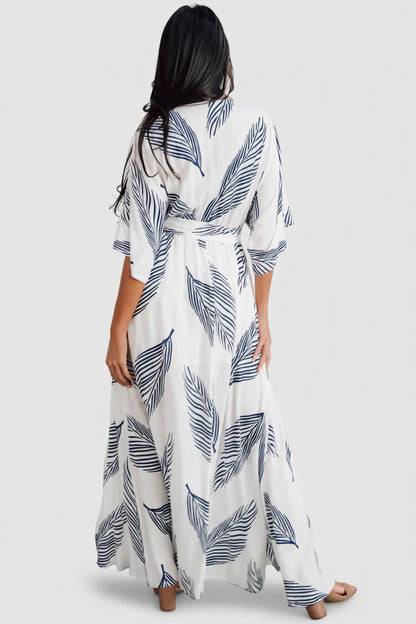 Navy  leaf Print Maxi Dress