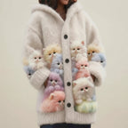 Lovely Fuzzy Colorful Cats Hooded Cardigan