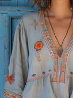 Elodie Embroidered Floral Peasant Blouse